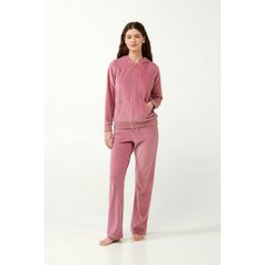 Vamp Γυναικεία Φόρμα Βελούτε Μονόχρωμη Με Κουκούλα & Φερμουάρ