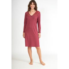 Harmony Γυναικείο Νυχτικό Cotton & Modal Μονόχρωμο Με Δαντελα Σάπιο Μήλο
