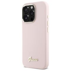Guess Silicone Script Metal Logo & Frame iPhone 16 Pro Max Case - Pink-thumb-1
