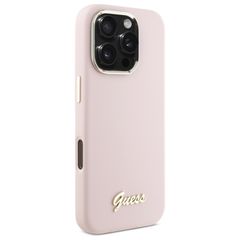 Guess Silicone Script Metal Logo & Frame iPhone 16 Pro Max Case - Pink-thumb-3