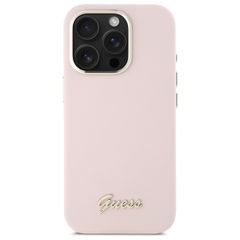 Guess Silicone Script Metal Logo & Frame iPhone 16 Pro Max Case - Pink-thumb-2