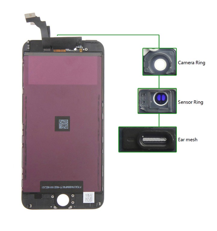 TIANMA High Copy LCD iPhone 6G Plus, Camera-Sensor ring, ear mesh, Black