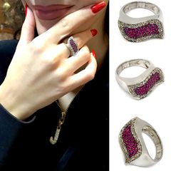 Δαχτυλιδι Ασημενιο με Ρουμπίνια και Swarovski (Νο35)