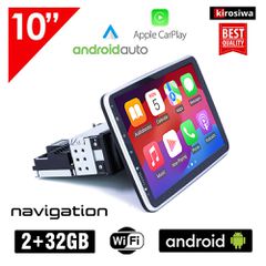 Kirosiwa υψηλής ποιότητας (2GB + 32GB) Android περιστρεφόμενη οθόνη αφής 10" ιντσών 1-DIN με WI-FI GPS Bluetooth Youtube (USB IPS FM Google Maps Android Auto Apple Carplay MP5 MP3 Video Mirrorlink OEM