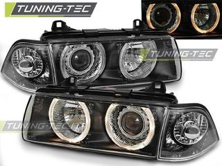 Φανάρια Angel Eyes BMW Σειρά 3 (E36) - Sedan, Compact, Cabrio, Touring (92-98) - Μαύρα - (LPBM21)