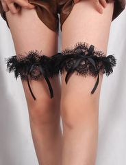 Black Eyelash Lace Bow Leg Rings-thumb-4