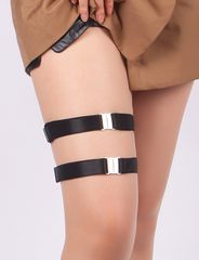 Black Adjustable Buckles Elastic Leg Rings-thumb-1