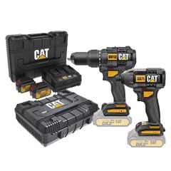 CAT COMBO5 Δραπανοκατσάβιδο Κρουστικό DX12B + Παλμικό Κατσαβίδι DX71B + ΔΩΡΟ 2 Κασετίνες + με 2 Μπαταρίες 4.0Ah και Διπλό Φορτιστή DXK900