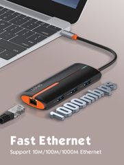 LDNIO USB hub DS-26U με θύρα δικτύου, 6 θυρών, USB-C σύνδεση, 100W PD, λευκό-thumb-3