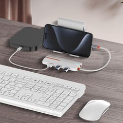 LDNIO USB hub DS-26U με θύρα δικτύου, 6 θυρών, USB-C σύνδεση, 100W PD, λευκό-thumb-1