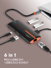 LDNIO USB hub DS-26U με θύρα δικτύου, 6 θυρών, USB-C σύνδεση, 100W PD, λευκό-thumb-4
