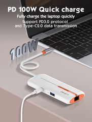 LDNIO USB hub DS-26U με θύρα δικτύου, 6 θυρών, USB-C σύνδεση, 100W PD, λευκό-thumb-2