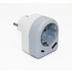 Ταχυφορτιστής φις σούκο θηλυκό με USB θύρες 18W 16A σε γκρι χρώμα