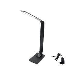 Μαύρο μοντέρνο φωτιστικό γραφείου LED 9,5W 230V/12VDC με δυνατότητα εναλλαγής χρωμάτων CCT και ασύρματη φόρτιση έως 10W για κινητά με το πρότυπο Qi ντιμαριζόμενο