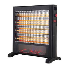 Θερμάστρα χαλαζίας 2400W σε μαύρο χρώμα με θερμοστάτη και εφέ φλόγας κάλυψη χώρου 25m²
