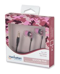 Ακουστικά ψείρες Manhattan in-ear με απομόνωση θορύβου σε ροζ χρώμα με βύσμα Jack 3.5mm