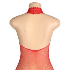 Red Mesh Bustless One-piece Stockings-thumb-3