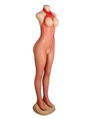 Red Mesh Bustless One-piece Stockings-thumb-5