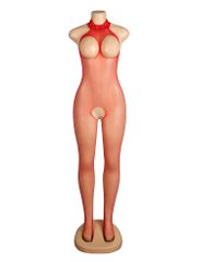 Red Mesh Bustless One-piece Stockings-thumb-2