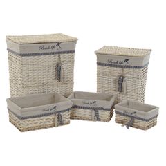 Σετ Καλαθιών DKD Home Decor Μπλε Μπεζ Αλουμίνιο Σπείρες Μεσογείακός 5 Τεμάχια