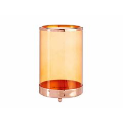 Κηροπήγιο Gift Decor Χαλκός Κεχριμπάρι Μέταλλο Γυαλί 12,2 x 19,5 x 12,2 cm Κύλινδρος