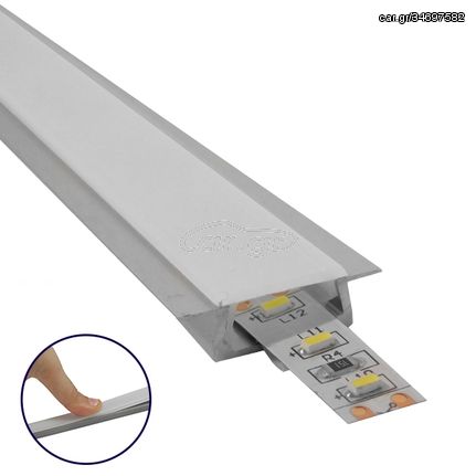 GloboStar® RECESS-PROFILE 70807-1M Προφίλ Αλουμινίου - Βάση & Ψύκτρα Ταινίας LED με Λευκό Γαλακτερό Κάλυμμα - Χωνευτή Χρήση - Πατητό Κάλυμμα - Ασημί - 1 Μέτρο - Μ100 x Π2.2 x Υ0.7cm