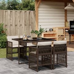 Σετ Τραπεζαρίας Κήπου 5 Τεμαχίων Καφέ Συνθ. Ρατάν με Μαξιλάρια 3210897