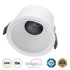GLOBOSTAR® PLUTO-B 60260 Χωνευτό Downlight Σποτ με Honeycomb Anti Glare Reflector LED 15W 1950lm 38° AC 220-240V IP20 Φυσικό Λευκό 4500K - Bridgelux COB Chip & TÜV SÜD Driver - Λευκό Ματ - Μ10.4 x Π10