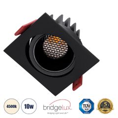 GLOBOSTAR® LEO-SQ 60292 Χωνευτό Κινούμενο Downlight Σποτ με Honeycomb Anti Glare Reflector LED 10W 1300lm 38° AC 220-240V IP20 Φυσικό Λευκό 4500K - Bridgelux COB Chip & TÜV SÜD Driver - Μαύρο Ματ - Μ8