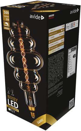 Avide LED Jumbo Bixby Κεχριμπάρι 8W E27 2400K Ντιμαριζόμενο 200x410mm