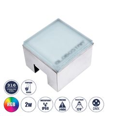GloboStar® CYBOLITHOS 60948 Χωνευτό Φωτιστικό Σποτ Δαπέδου LED 2W 200lm 120° DC 24V Αδιάβροχο IP68 IK06 Μ10 x Π10 x Υ8cm RGB Dimmable - Tempered Γαλακτερό Γυαλί & Ανοξείδωτο Ατσάλι - Bridgelux Chip -