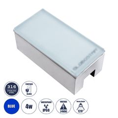 GloboStar® CYBOLITHOS 60952 Χωνευτό Φωτιστικό Σποτ Δαπέδου LED 4W 400lm 120° DC 24V Αδιάβροχο IP68 IK06 Μ20 x Π10 x Υ8cm Μπλε Dimmable - Tempered Γαλακτερό Γυαλί & Ανοξείδωτο Ατσάλι - Bridgelux Chip -