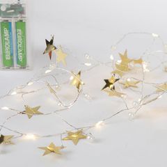 20 mini led με διακοσμητικά αστέρια & πέρλες μπαταρίας θερμό λευκό χρώμα φωτ΄ός με χάλκινο καλώδιο προέκταση παροχής 30cm IP20