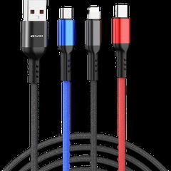 Awei CL-971 Braided USB to micro USB / Type-C / Lightning Cable 2.4A Μαύρο 1.2m