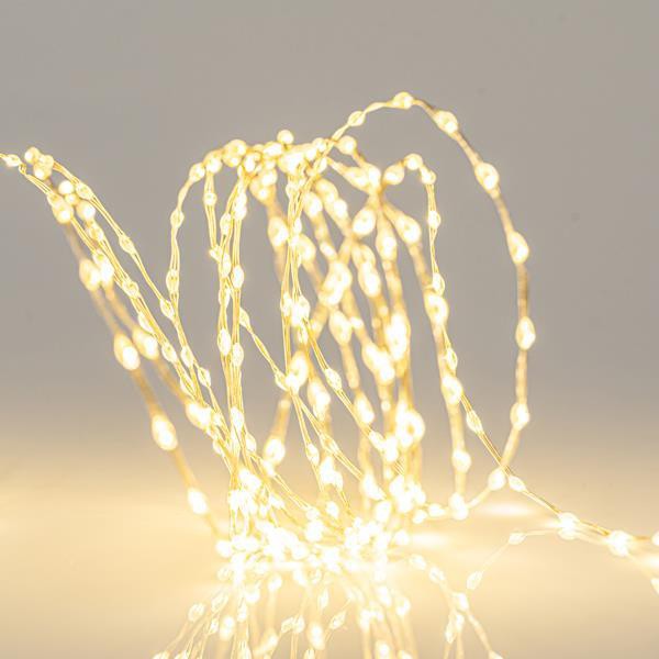 100 mini led ρεύματος με 4,5v μετασχηματιστή & 8 προγράμματα, ασημί χάλκινο καλώδιο θερμό λευκό χρώμα φωτός led ανά 10cm IP44