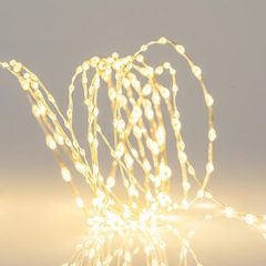 100 mini led ρεύματος με 4,5v μετασχηματιστή & 8 προγράμματα, ασημί χάλκινο καλώδιο θερμό λευκό χρώμα φωτός led ανά 10cm IP44