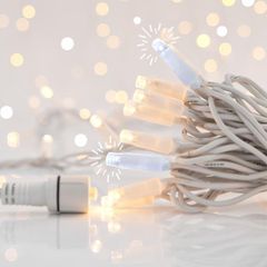 100 led λαμπάκια σε σειρά ρεύματος 3 επεκτάσεις έως 9 σετ με λευκό καουτσούκ καλώδιο 90 θερμά λευκά led & 10 λευκά flash IP65