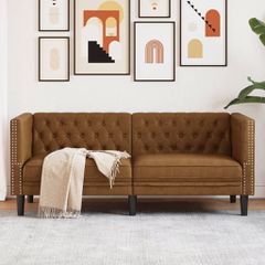 Καναπές Chesterfield 2-θέσιος Καφέ δέρμα Faux Suede καφέ 372665