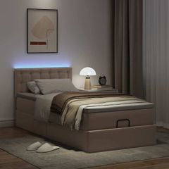Οθωμανικό κρεβάτι με στρώματα & LEDs Cappuccino Faux Leather 3312141