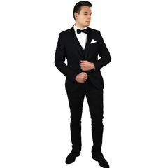 Γαμπριάτικο Κοστούμι με Γιλέκο BARI 001 Μαύρο (Black) BARI 001 BLACK 52