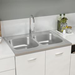Νεροχύτης Διπλή Γούρνα Ασημί 800x600x155 χιλ. Ανοξείδωτο Ατσάλι 147235