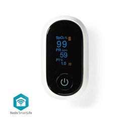 Οξύμετρο παλμικό Smart Bluetooth Nedis με οθόνη LED σε λευκό χρώμα εμφανίζει με ακρίβεια τις μετρήσεις