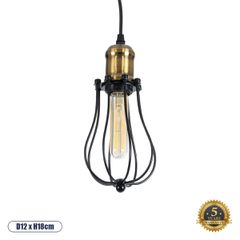Vintage Κρεμαστό Φωτιστικό Οροφής με Ντουί 1 x E27 AC 220-240V IP20 - Μαύρο & Χρυσό - Μ12 x Π12 x Υ18cm
