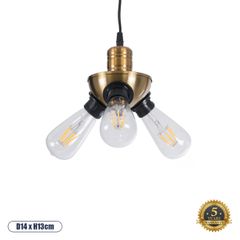 Vintage Κρεμαστό Φωτιστικό Οροφής με Ντουί 3 x E27 AC 220-240V IP20 - Χρυσό & Μαύρο - Μ14 x Π14 x Υ13cm