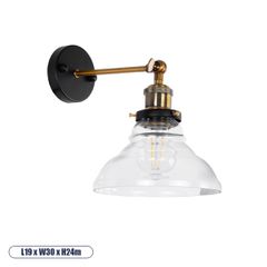 Φωτιστικό τοίχου απλίκα με ντουί 1 x E27 AC 220-240V IP20 διάφανο & χρυσό μέταλλο με διαστάσεις Μ19 x Π30 x Υ24cm