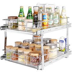 VEVOR 2 Tier 16" W x 21" D Pull Out Organizer Ντουλάπας, Ράφια βαρέως τύπου Slide Out, Συρτάρια από επιχρωμιωμένο ατσάλι, Συρτάρια αποθήκευσης συρταριών για εσωτερικό ντουλάπι κουζίνας, μπάνιο, κάτω α