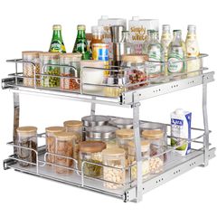 VEVOR 2 Tier 19"W x 20"D Pull Out Organizer ντουλαπιών, Heavy Duty Slide Out Pantry ράφια, συρτάρια από επιχρωμιωμένο χάλυβα, συρόμενο συρτάρι αποθήκευσης για εσωτερικό ντουλάπι κουζίνας, μπάνιο, κάτω
