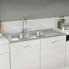 Νεροχύτης Διπλή Γούρνα Ασημί 1200x500x155 χιλ. Ανοξείδ. Ατσάλι 147238