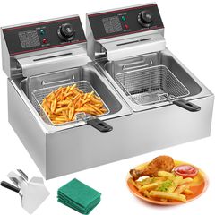 VEVOR Commercial Deep Fryer 12L Electric Fryer 5000W Twin Basket YB-82 Dual Tank Electric Deep Fryer Πάγκος από ανοξείδωτο χάλυβα Γαλλική τηγανιά για εμπορικές χρήσεις