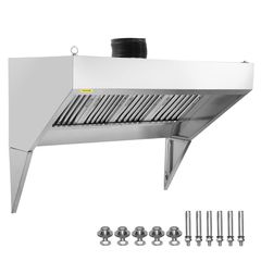 VEVOR Commercial Exhaust Hood, 9FT Food Truck Hood Exhaust, 201 Stainless Steel Concession Hood με 4 αποσπώμενο πλέγμα φίλτρου λαδιού σχήματος U, κουκούλα εξαερισμού ανθεκτικό στη σκουριά για εστιατόρ